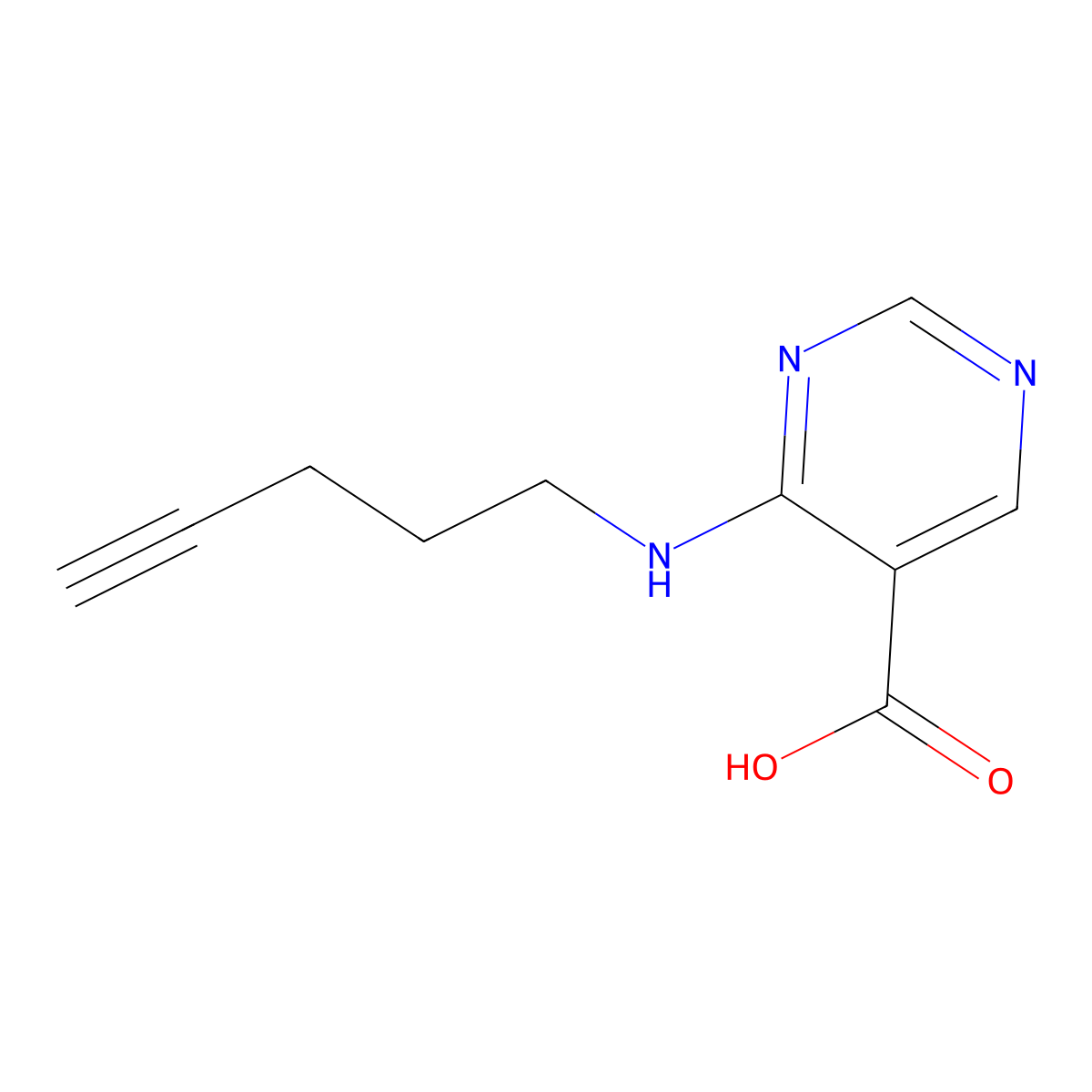 4-[(Pent-4-yn-1-yl)amino]pyrimidine-5-carboxylic acid molecular structure, CAS 1690764-47-6