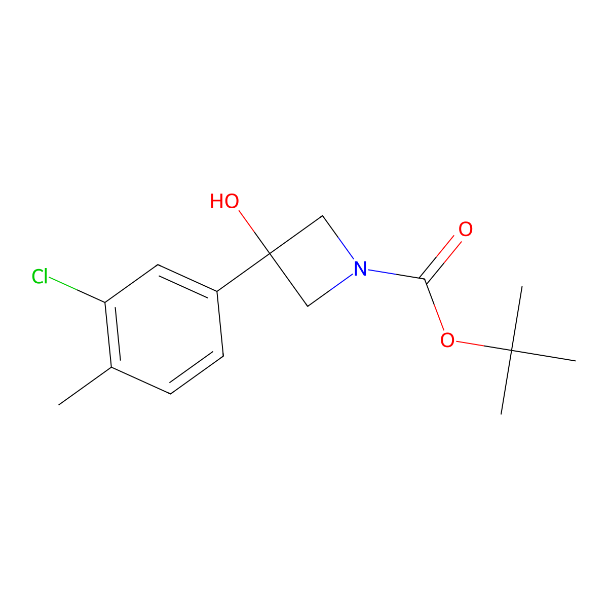 1,1-Dimethylethyl 3-(3-chloro-4-methylphenyl)-3-hydroxy-1-azetidinecarboxylate molecular structure, CAS 1690778-72-3