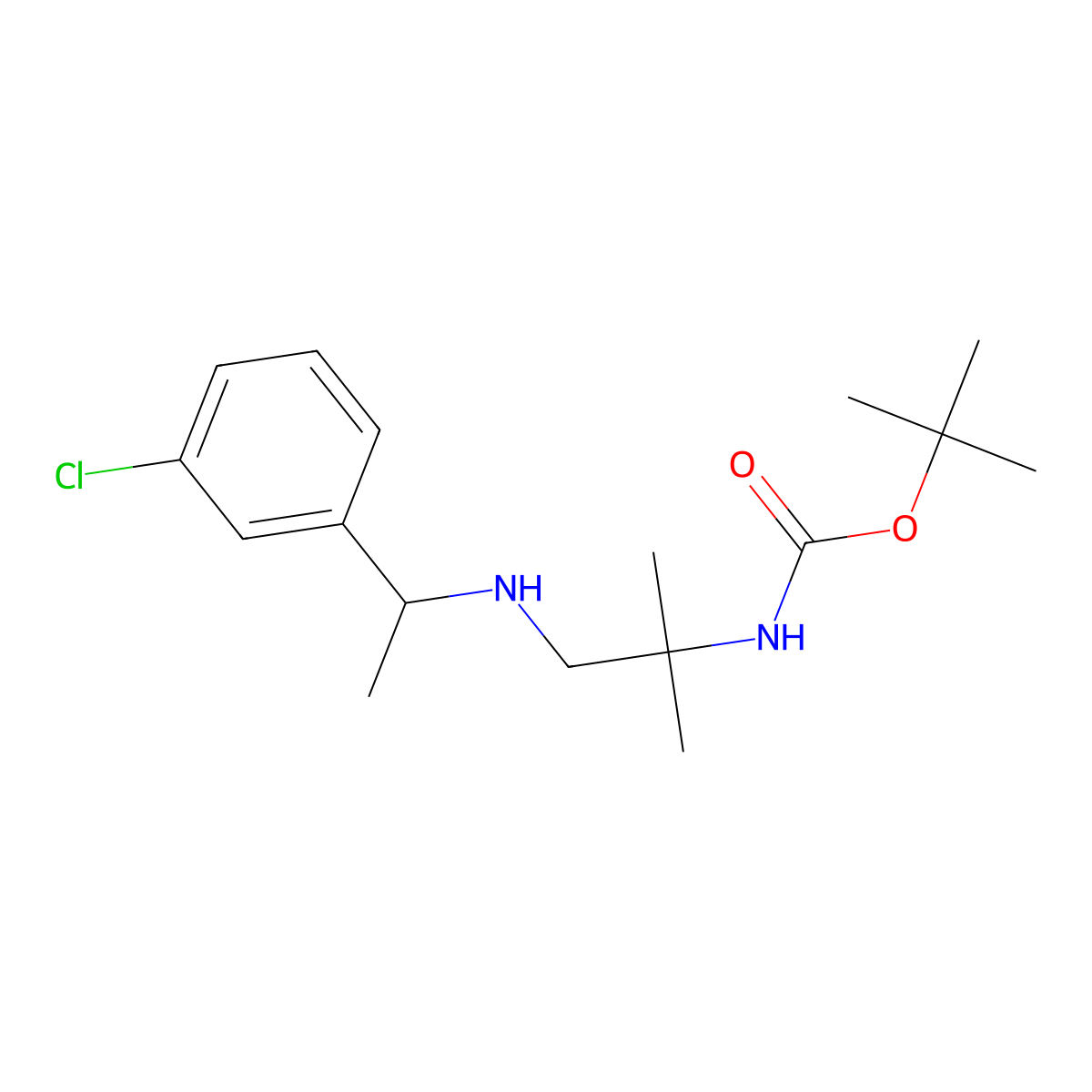 Tert-butyl N-[1-[1-(3-chlorophenyl)ethylamino]-2-methylpropan-2-yl]carbamate molecular structure, CAS 1690787-08-6