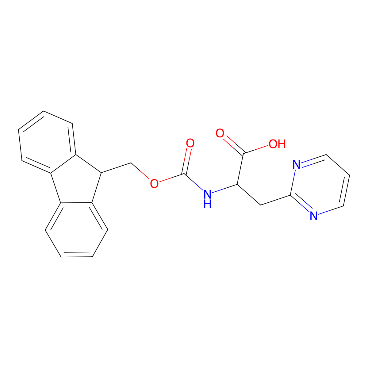 2-({[(9H-fluoren-9-yl)methoxy]carbonyl}amino)-3-(pyrimidin-2-yl)propanoic acid molecular structure, CAS 1690821-45-4