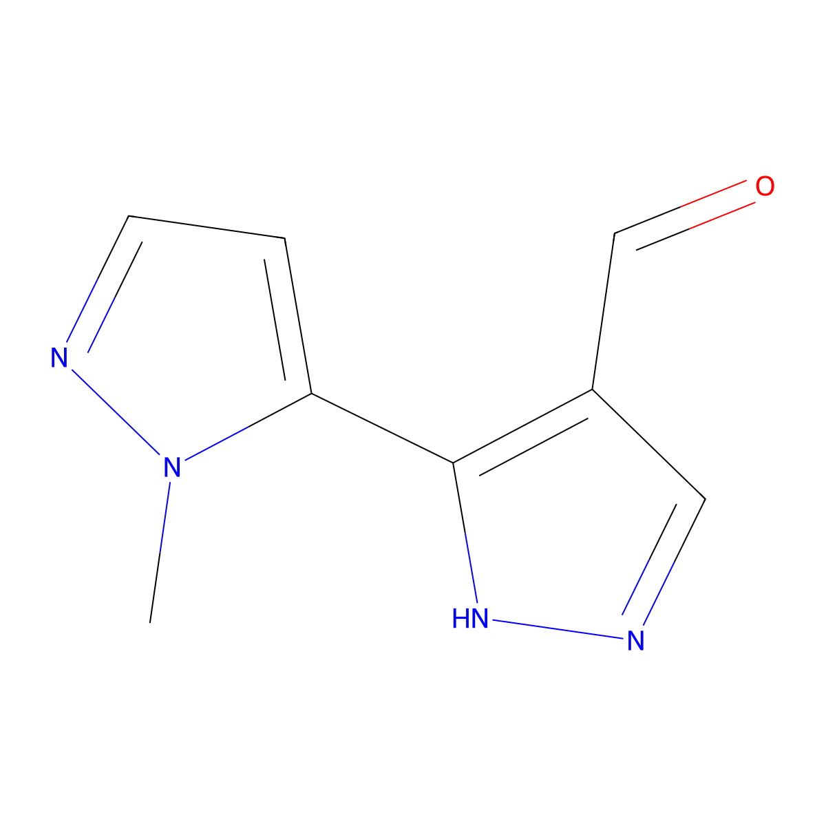 3-(1-methyl-1H-pyrazol-5-yl)-1H-pyrazole-4-carbaldehyde molecular structure, CAS 1690856-74-6