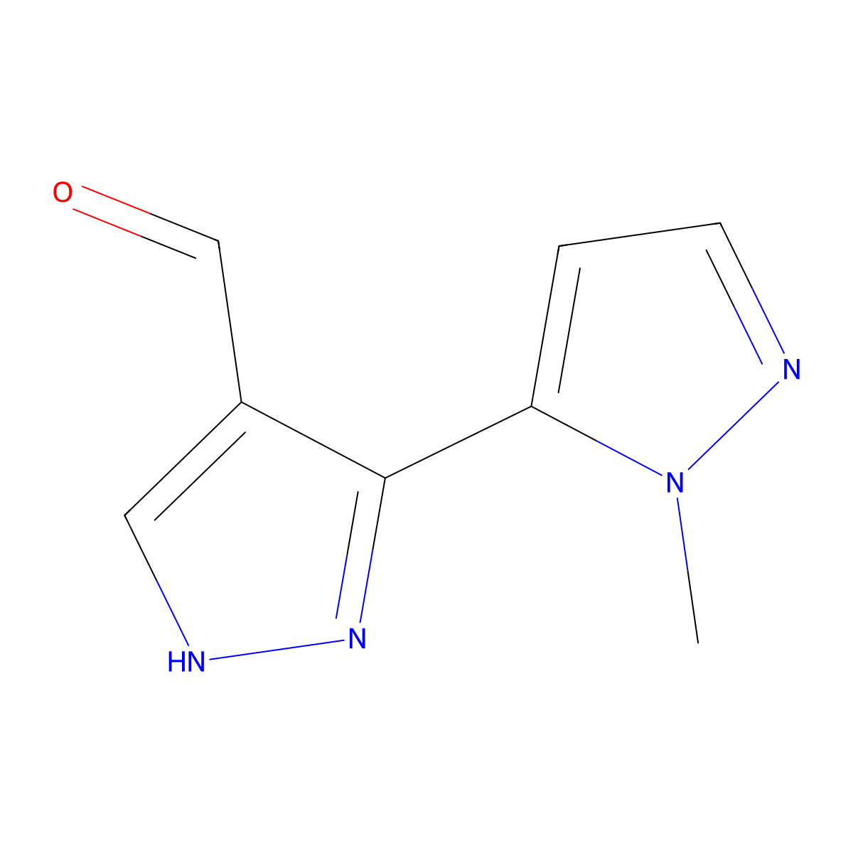 3-(1-methyl-1H-pyrazol-5-yl)-1H-pyrazole-4-carbaldehyde molecular structure, CAS 1690856-74-6