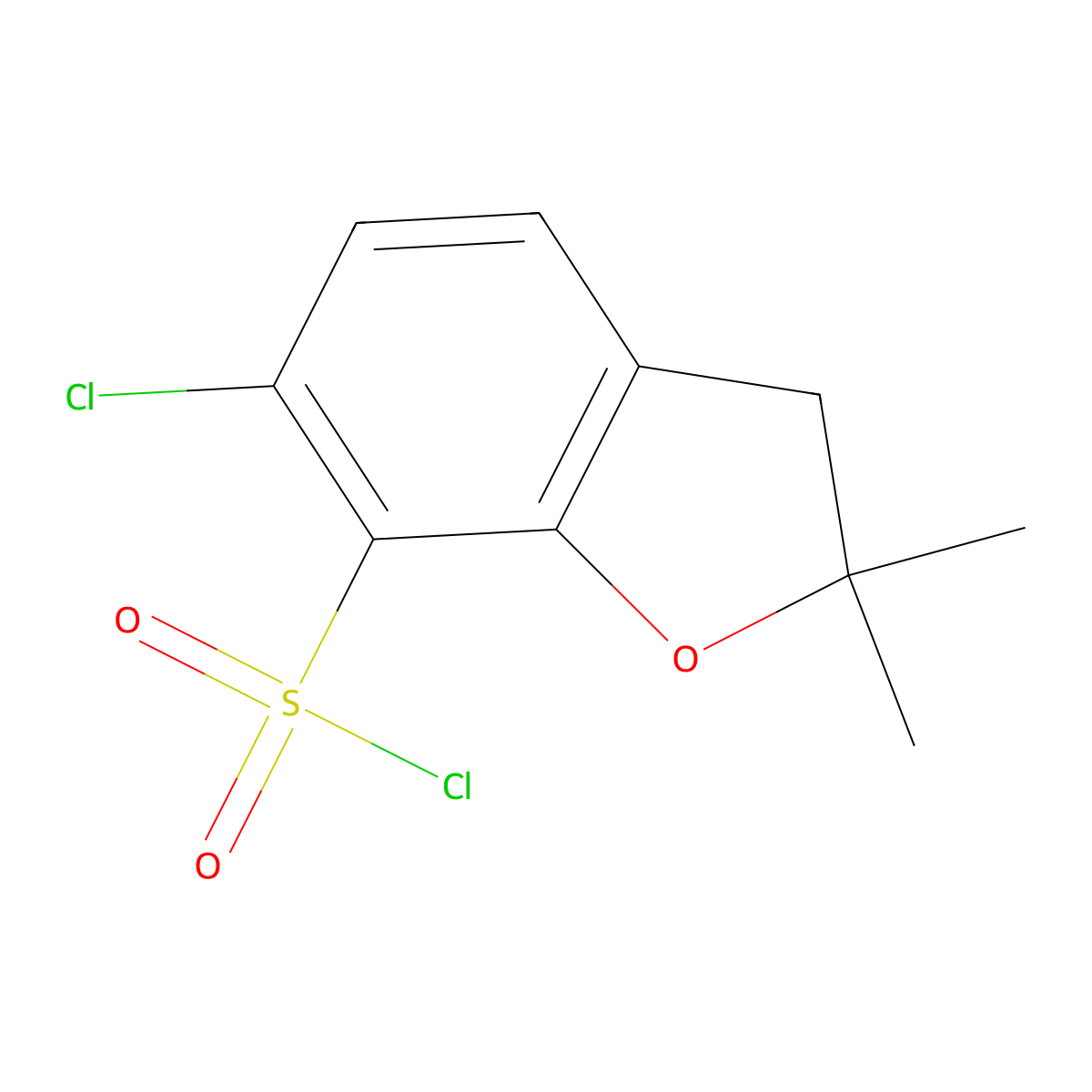 6-Chloro-2,2-dimethyl-2,3-dihydro-1-benzofuran-7-sulfonyl chloride molecular structure, CAS 1690898-82-8