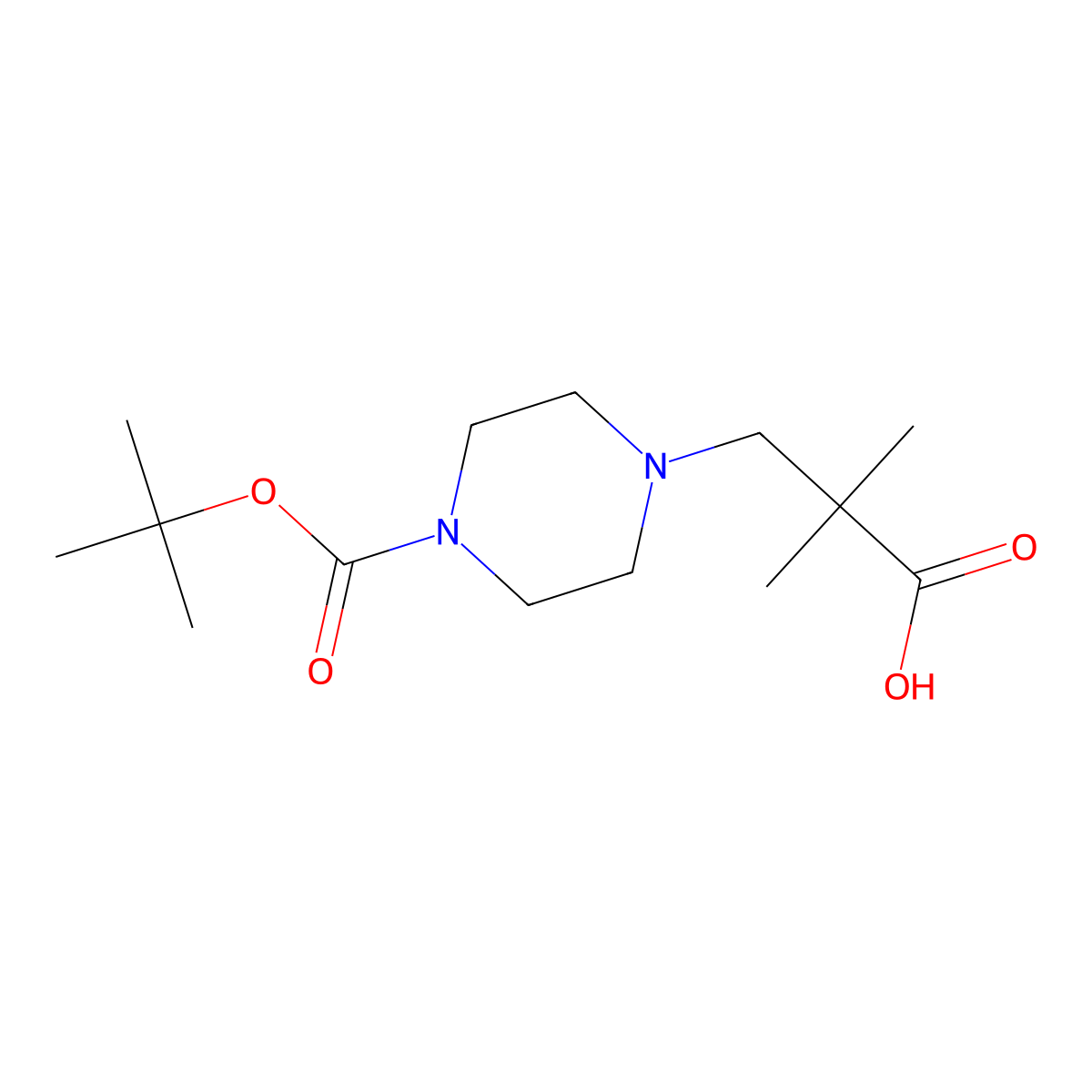 3-{4-[(Tert-butoxy)carbonyl]piperazin-1-yl}-2,2-dimethylpropanoic acid molecular structure, CAS 1690937-77-9