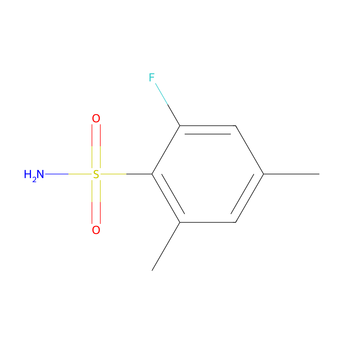 2-Fluoro-4,6-dimethylbenzene-1-sulfonamide molecular structure, CAS 1691011-59-2