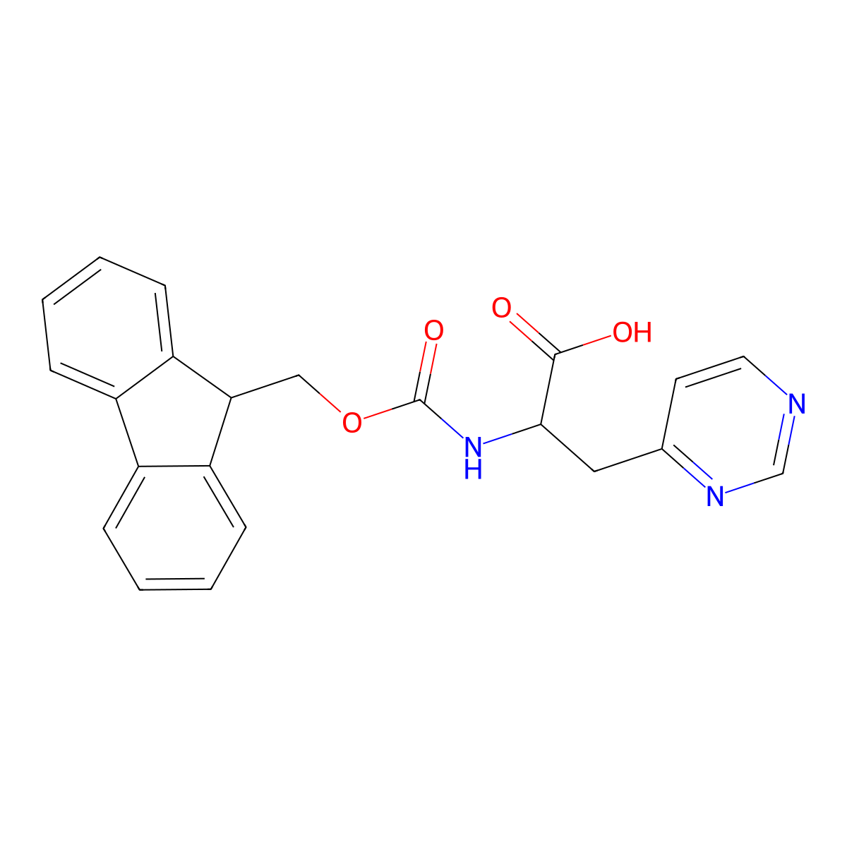 2-({[(9H-fluoren-9-yl)methoxy]carbonyl}amino)-3-(pyrimidin-4-yl)propanoic acid molecular structure, CAS 1691032-13-9