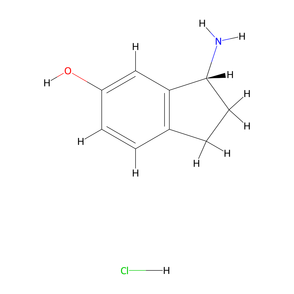 (3R)-3-amino-2,3-dihydro-1H-inden-5-ol hydrochloride molecular structure, CAS 169105-03-7