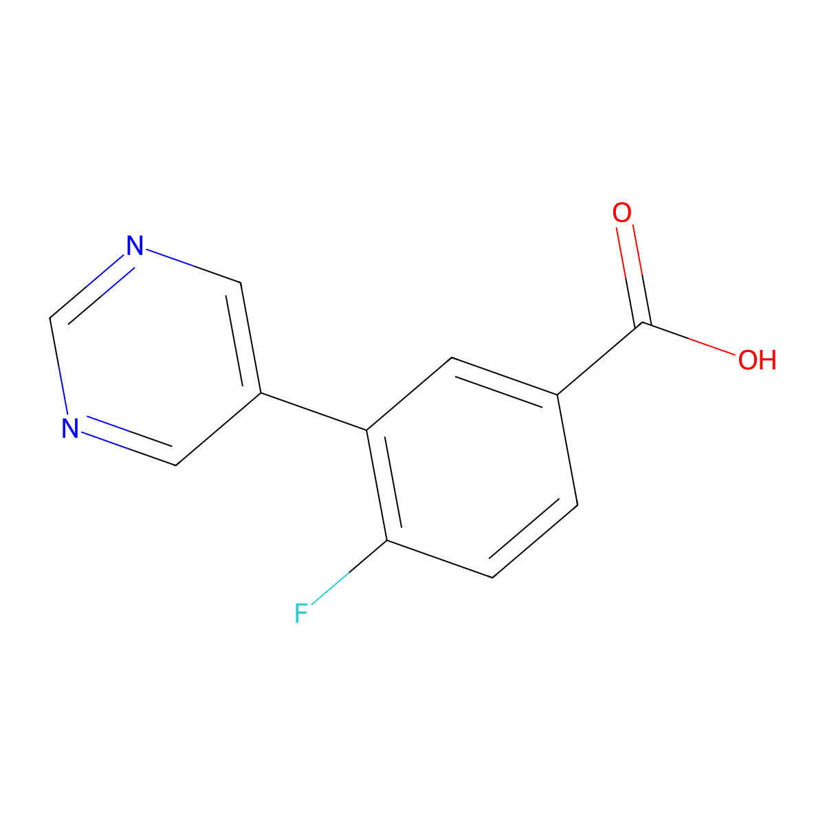 4-Fluoro-3-(pyrimidin-5-yl)benzoic acid molecular structure, CAS 1691082-37-7