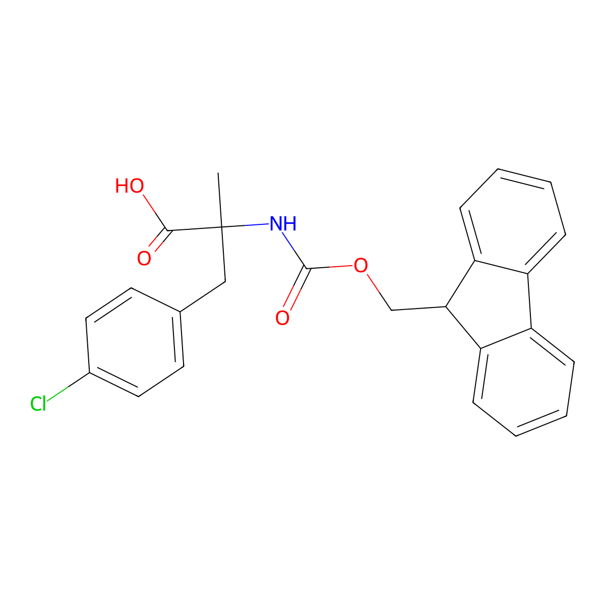 3-(4-chlorophenyl)-2-((((9H-fluoren-9-yl)methoxy)carbonyl)amino)-2-methylpropanoic acid molecular structure, CAS 1691126-63-2
