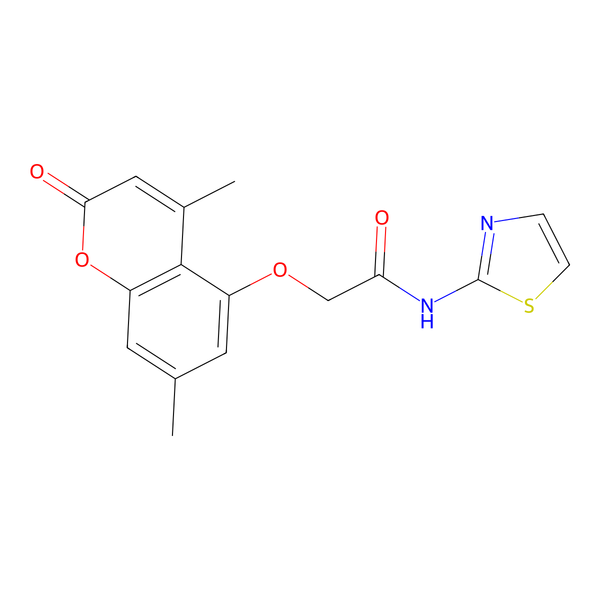 2-(4,7-dimethyl-2-oxochromen-5-yl)oxy-N-(1,3-thiazol-2-yl)acetamide molecular structure, CAS 169116-68-1
