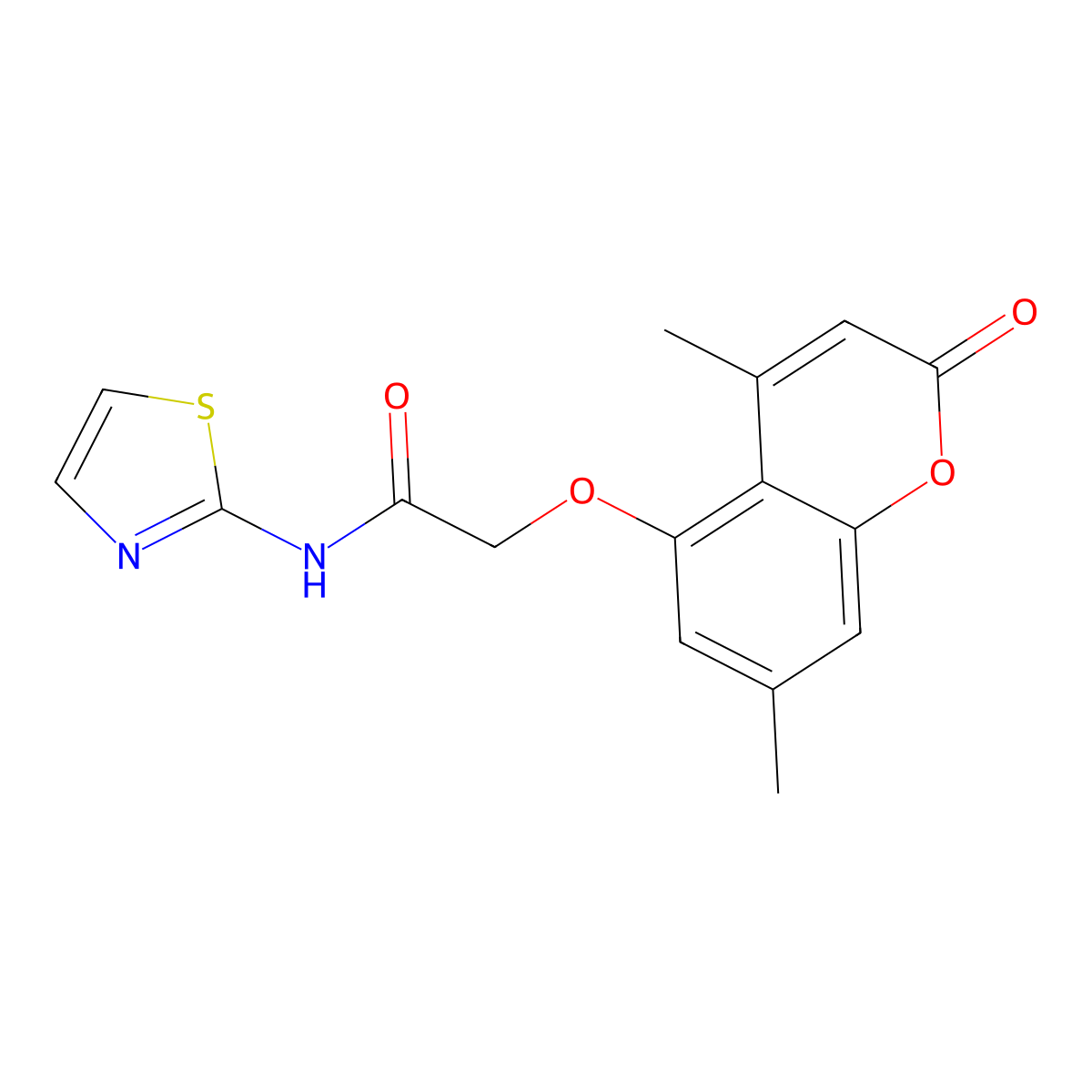 2-(4,7-dimethyl-2-oxochromen-5-yl)oxy-N-(1,3-thiazol-2-yl)acetamide molecular structure, CAS 169116-68-1