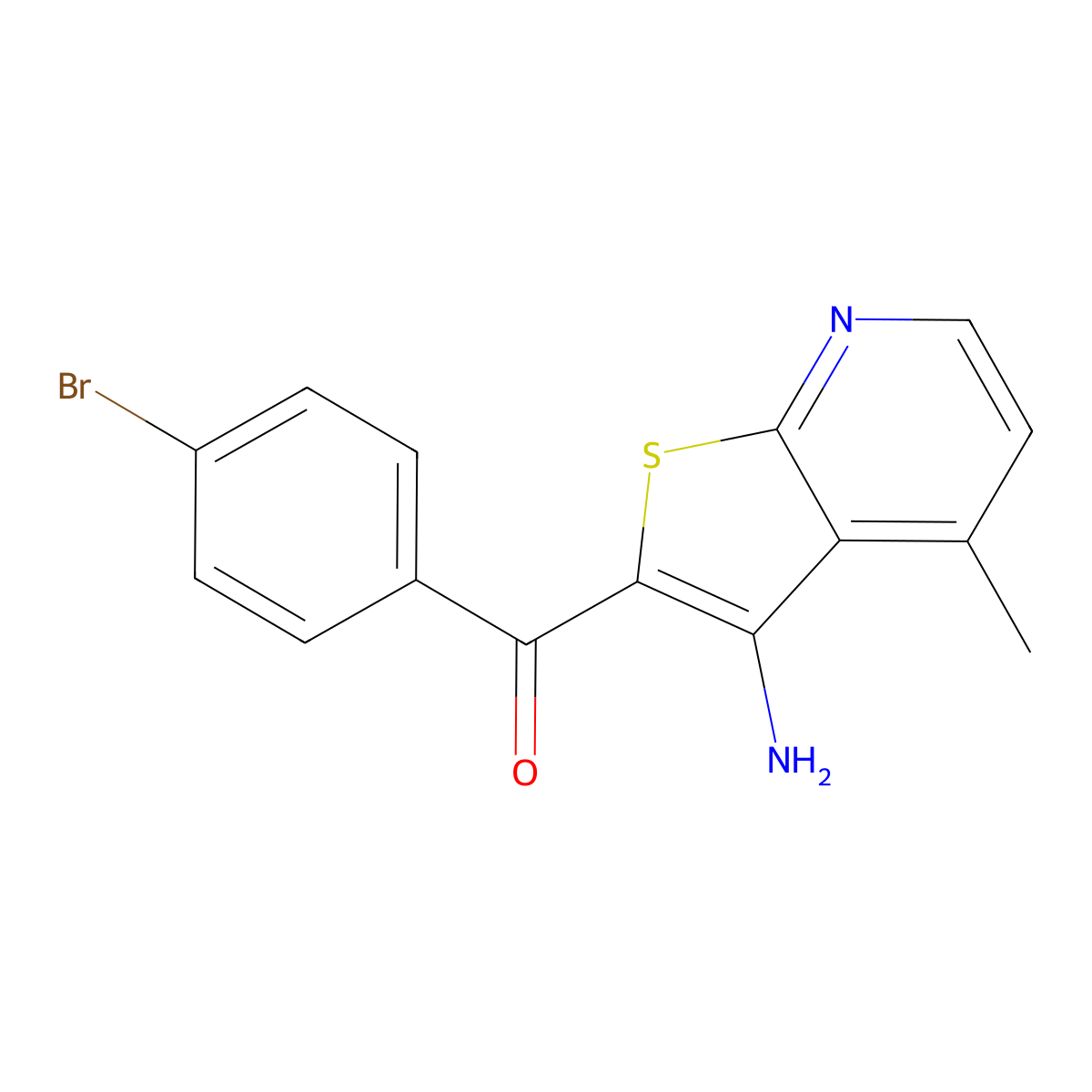 (3-Amino-4-methylthieno[2,3-b]pyridin-2-yl)(4-bromophenyl)methanone molecular structure, CAS 169141-82-6