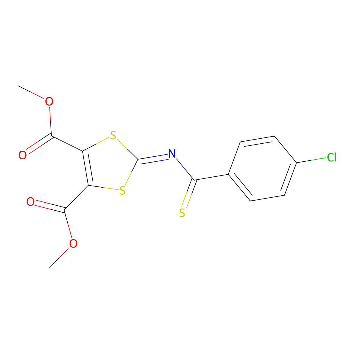 Dimethyl 2-[(4-chlorobenzothioyl)imino]-1,3-dithiole-4,5-dicarboxylate molecular structure, CAS 16916-15-7