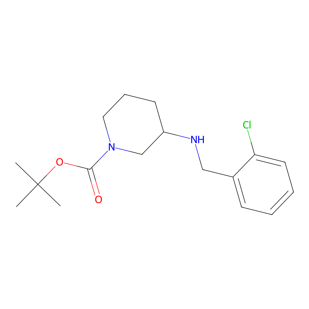 Tert-butyl 3-((2-chlorobenzyl)amino)piperidine-1-carboxylate molecular structure, CAS 1691621-24-5