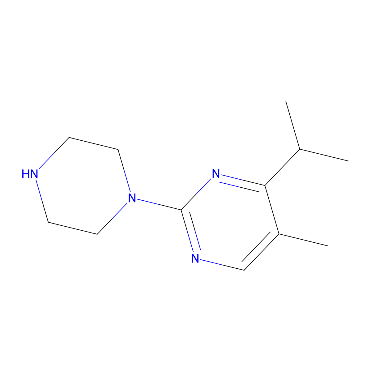 5-Methyl-2-(piperazin-1-yl)-4-(propan-2-yl)pyrimidine molecular structure, CAS 1691640-72-8