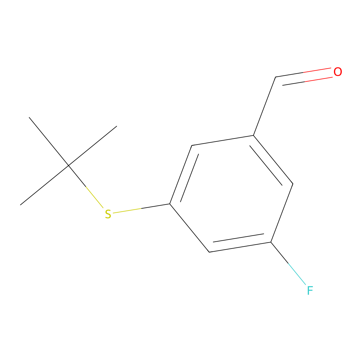 3-[(1,1-Dimethylethyl)thio]-5-fluorobenzaldehyde molecular structure, CAS 1691649-03-2