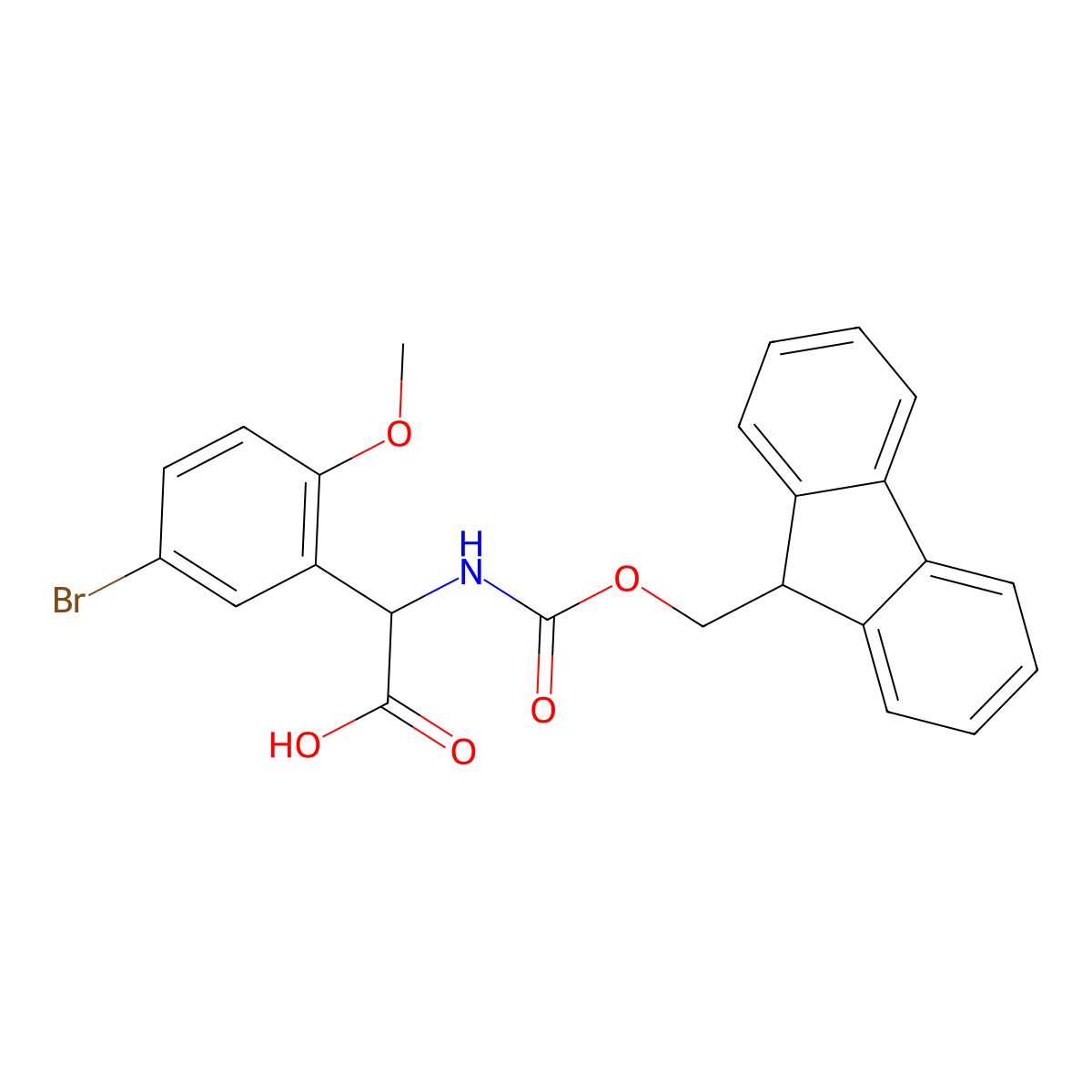 2-(5-bromo-2-methoxyphenyl)-2-((((9H-fluoren-9-yl)methoxy)carbonyl)amino)acetic acid molecular structure, CAS 1691671-14-3