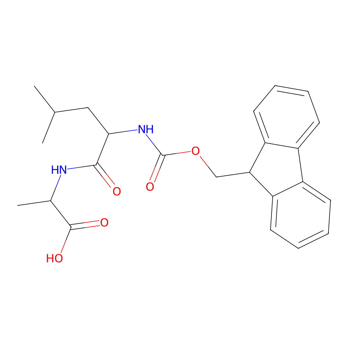 (2S)-2-[(2S)-2-({[(9H-fluoren-9-yl)methoxy]carbonyl}amino)-4-methylpentanamido]propanoic acid molecular structure, CAS 169168-86-9