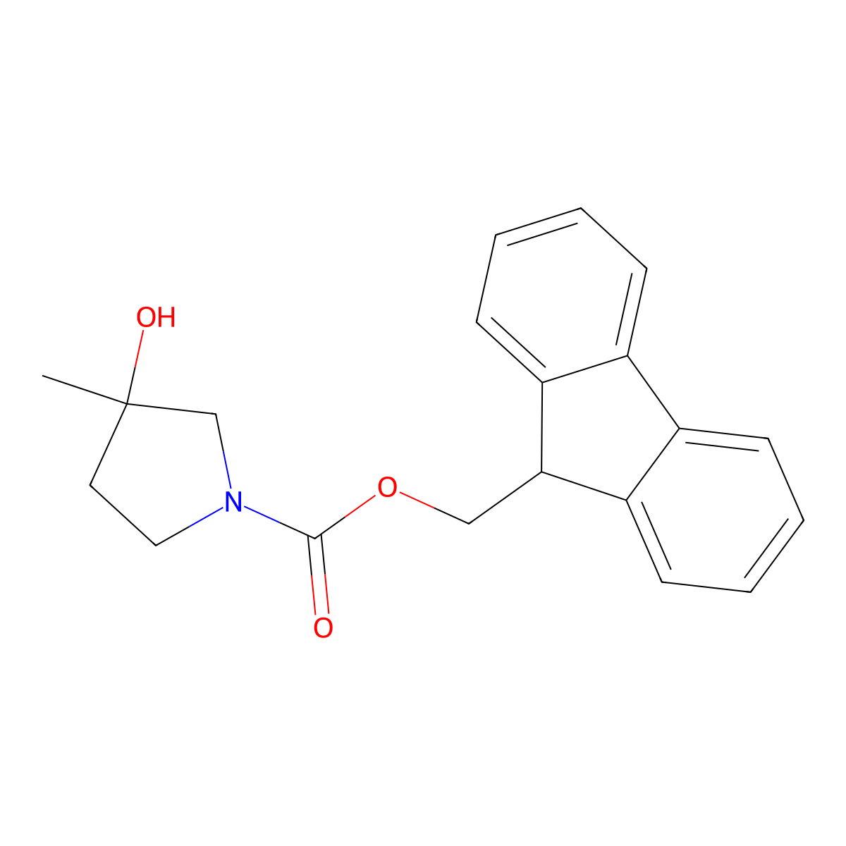 (9H-fluoren-9-yl)methyl 3-hydroxy-3-methylpyrrolidine-1-carboxylate molecular structure, CAS 1691681-09-0