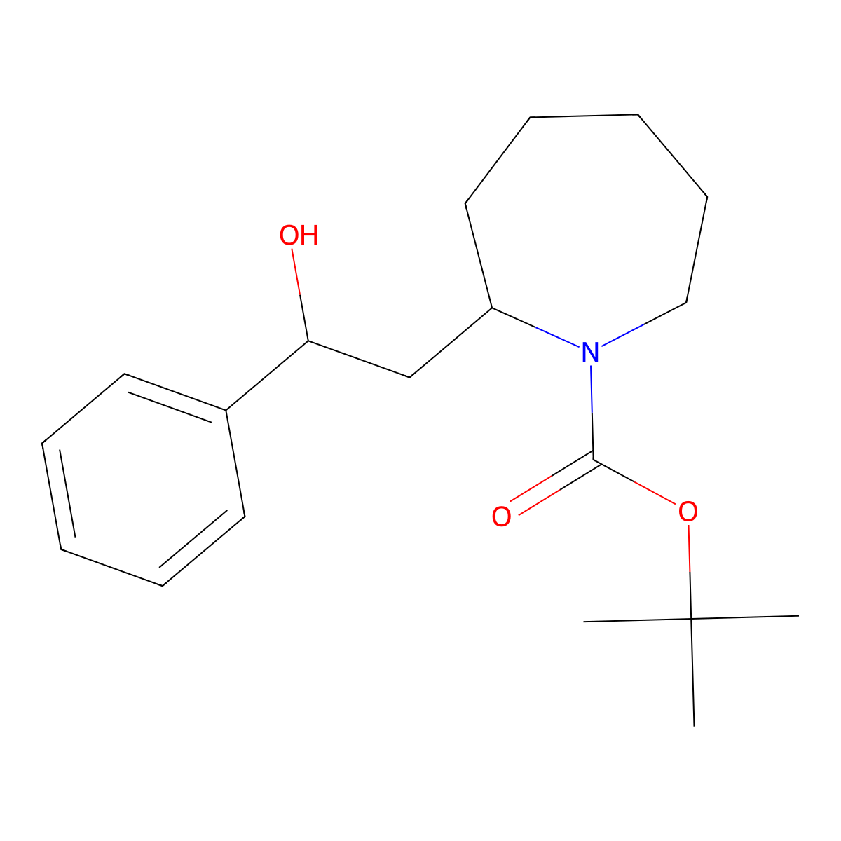 Tert-butyl 2-(2-hydroxy-2-phenylethyl)azepane-1-carboxylate molecular structure, CAS 1691729-78-8