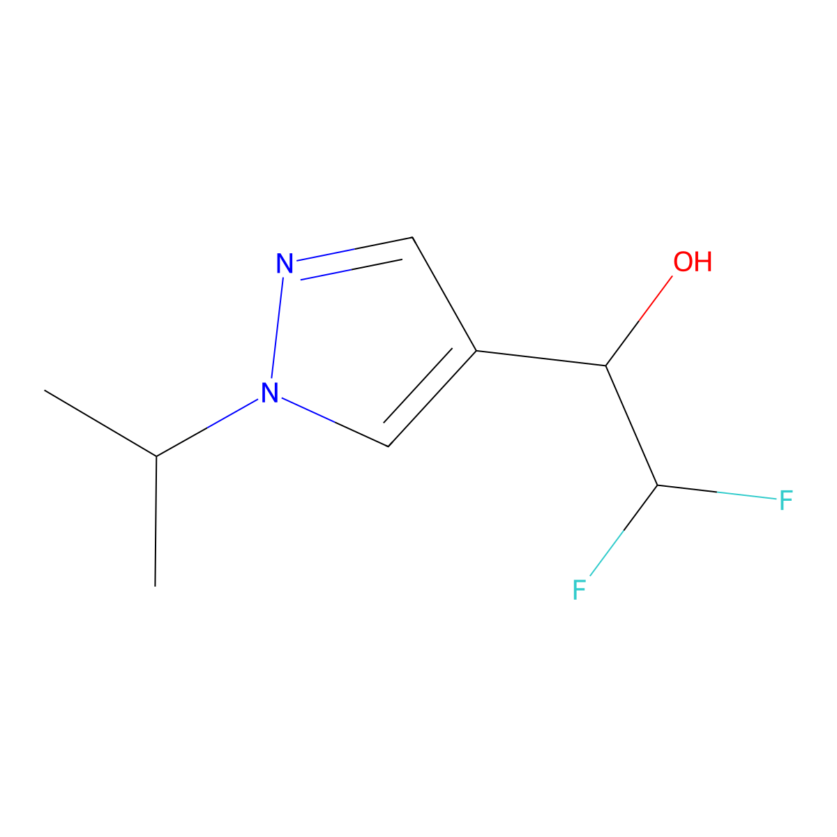 2,2-difluoro-1-[1-(propan-2-yl)-1H-pyrazol-4-yl]ethan-1-ol molecular structure, CAS 1691797-60-0