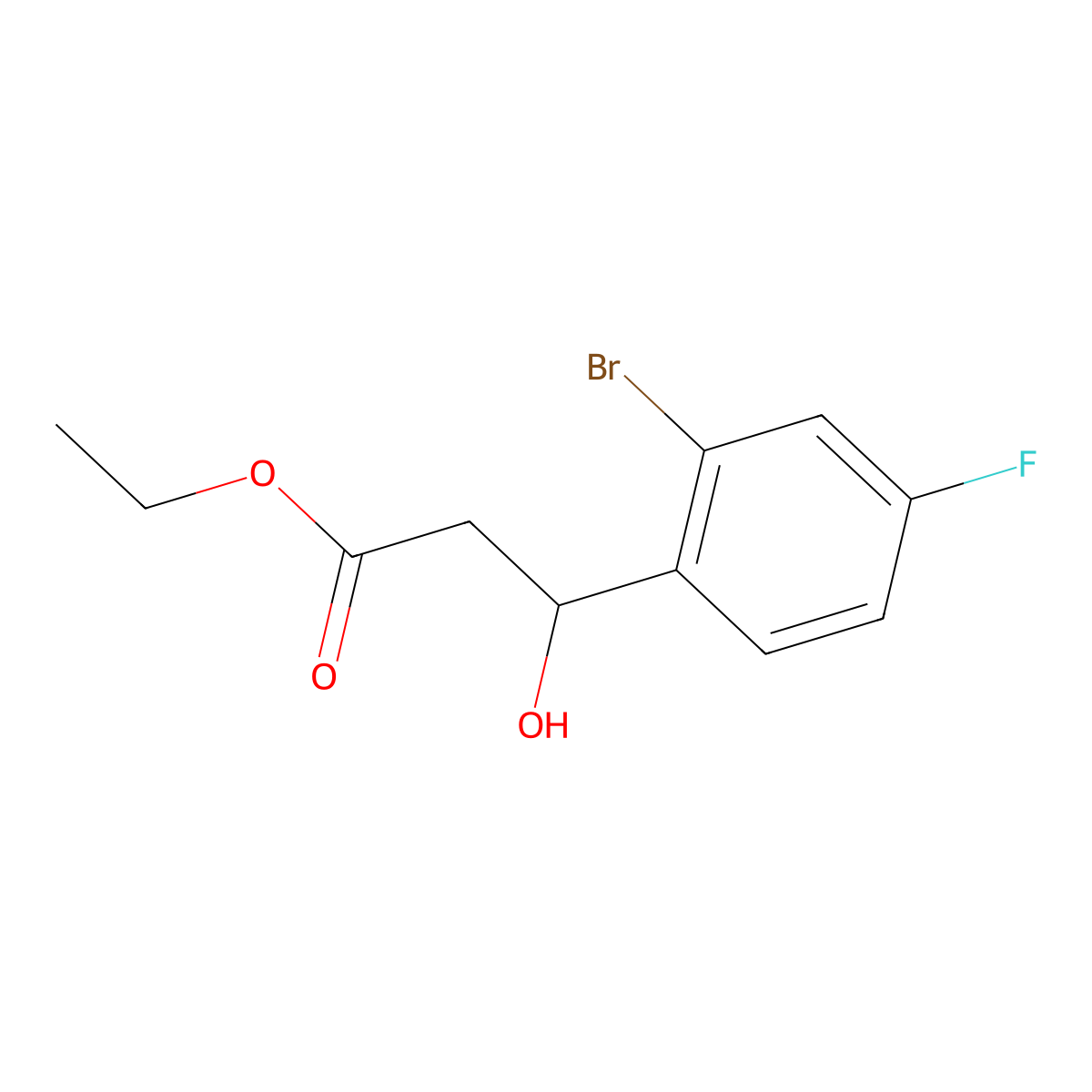 Ethyl 3-(2-bromo-4-fluorophenyl)-3-hydroxypropanoate molecular structure, CAS 1691806-96-8