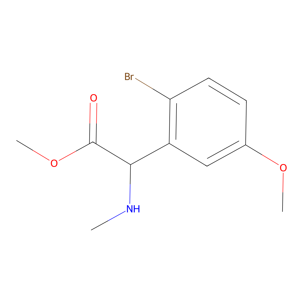 Methyl 2-(2-bromo-5-methoxyphenyl)-2-(methylamino)acetate molecular structure, CAS 1691865-95-8