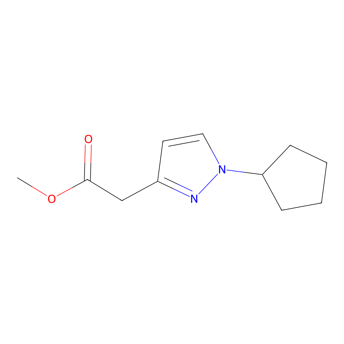 Methyl (1-cyclopentyl-1H-pyrazol-3-yl)acetate molecular structure, CAS 1691915-60-2