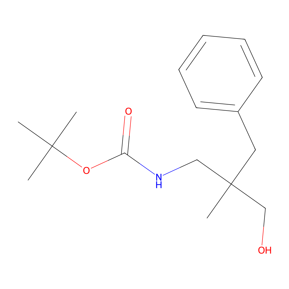 tert-butyl N-(2-benzyl-3-hydroxy-2-methylpropyl)carbamate molecular structure, CAS 1691983-38-6