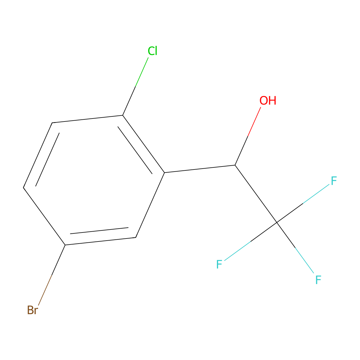 1-(5-Bromo-2-chlorophenyl)-2,2,2-trifluoroethan-1-ol molecular structure, CAS 1692004-40-2