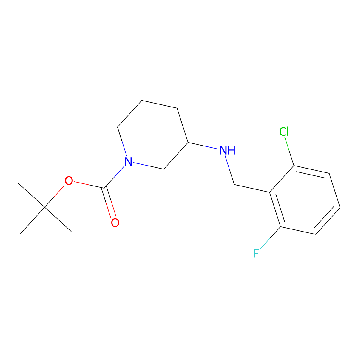 Tert-butyl 3-((2-chloro-6-fluorobenzyl)amino)piperidine-1-carboxylate molecular structure, CAS 1692018-48-6