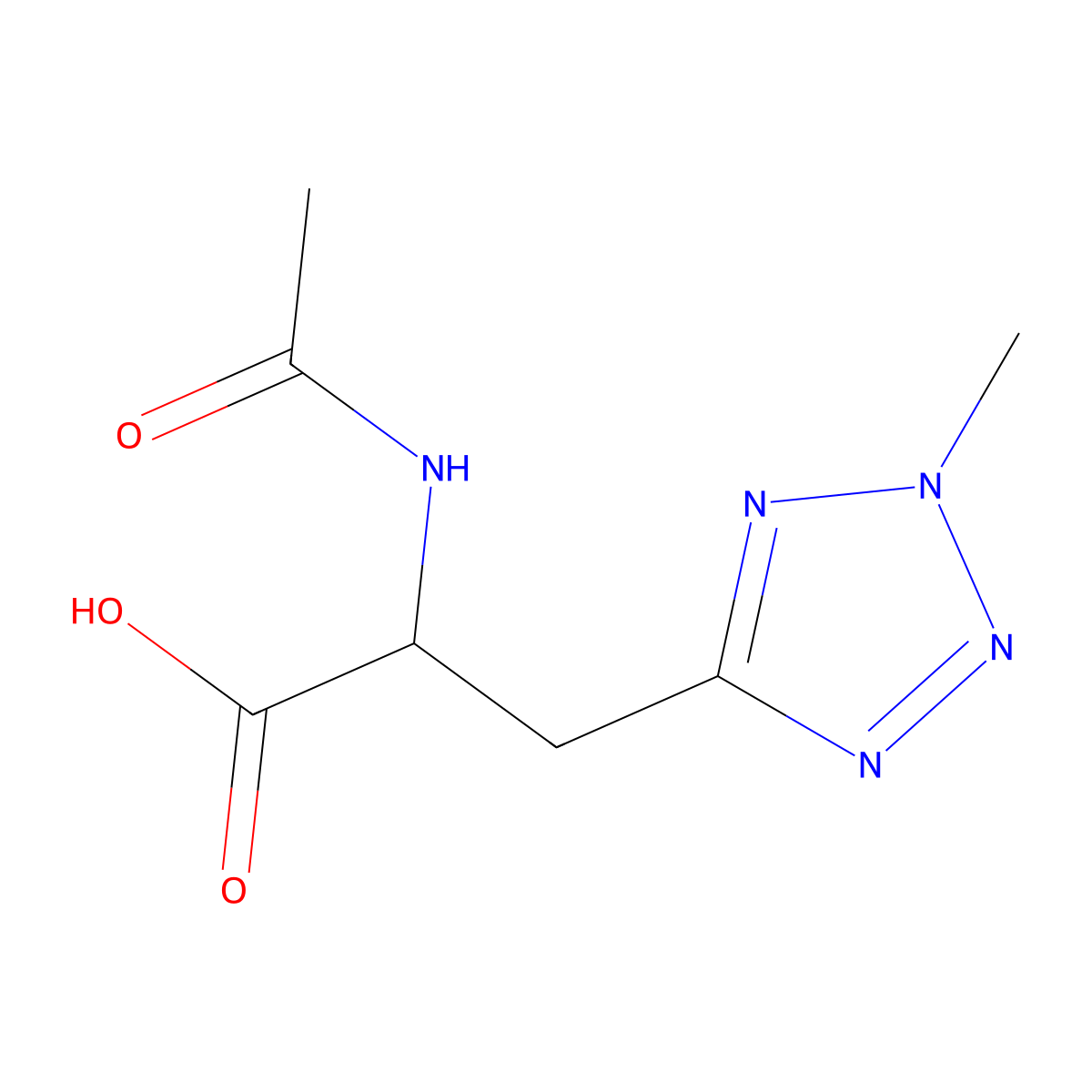 2-acetamido-3-(2-methyl-2H-1,2,3,4-tetrazol-5-yl)propanoic acid molecular structure, CAS 1692052-57-5
