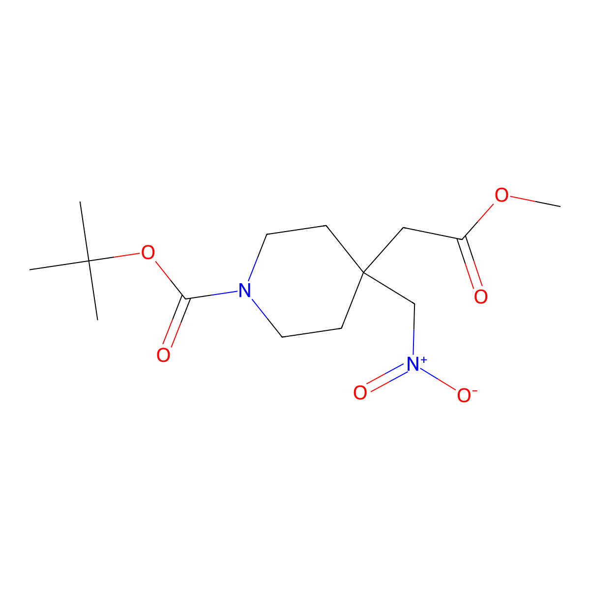 Tert-butyl 4-(2-methoxy-2-oxoethyl)-4-(nitromethyl)piperidine-1-carboxylate molecular structure, CAS 169206-66-0