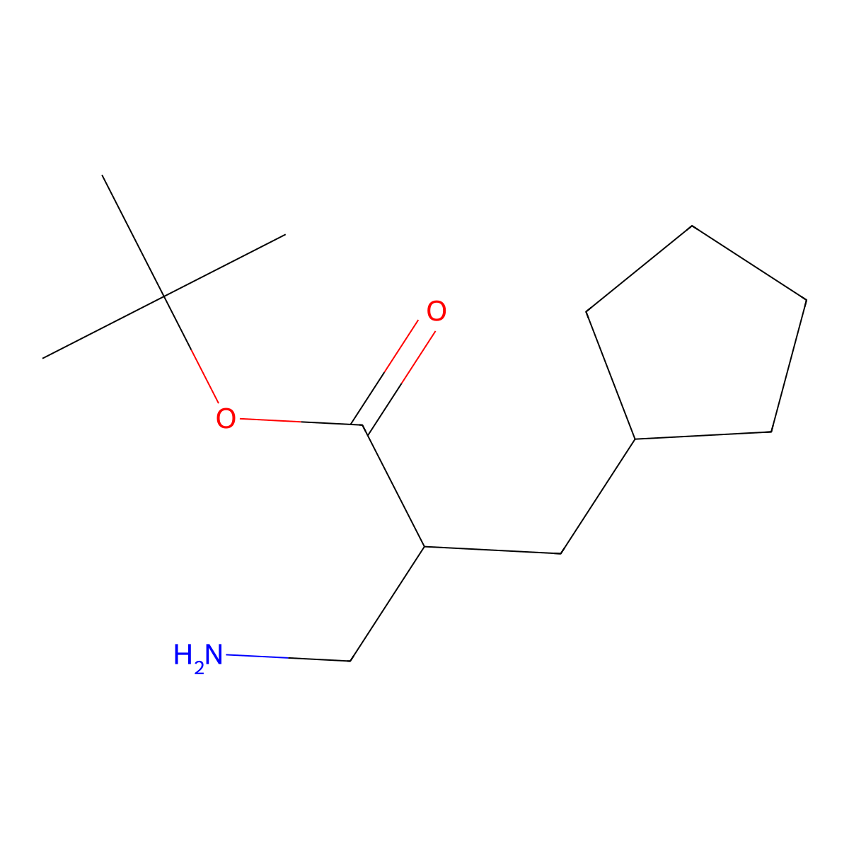 Tert-butyl 3-amino-2-(cyclopentylmethyl)propanoate molecular structure, CAS 1692110-50-1