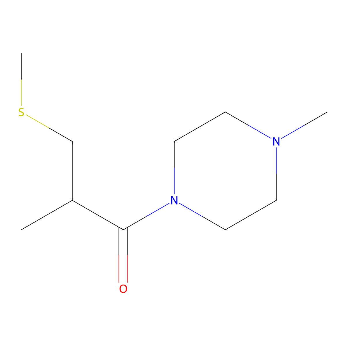 2-Methyl-1-(4-methylpiperazin-1-yl)-3-(methylsulfanyl)propan-1-one molecular structure, CAS 1692118-40-3