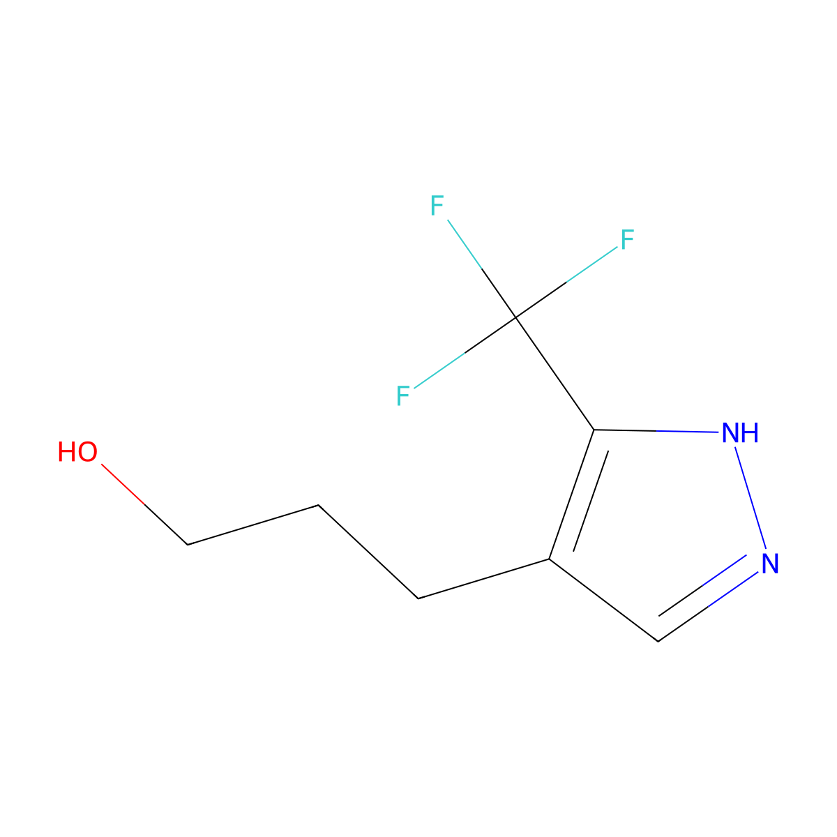 3-[3-(trifluoromethyl)-1H-pyrazol-4-yl]-1-propanol molecular structure, CAS 169213-78-9