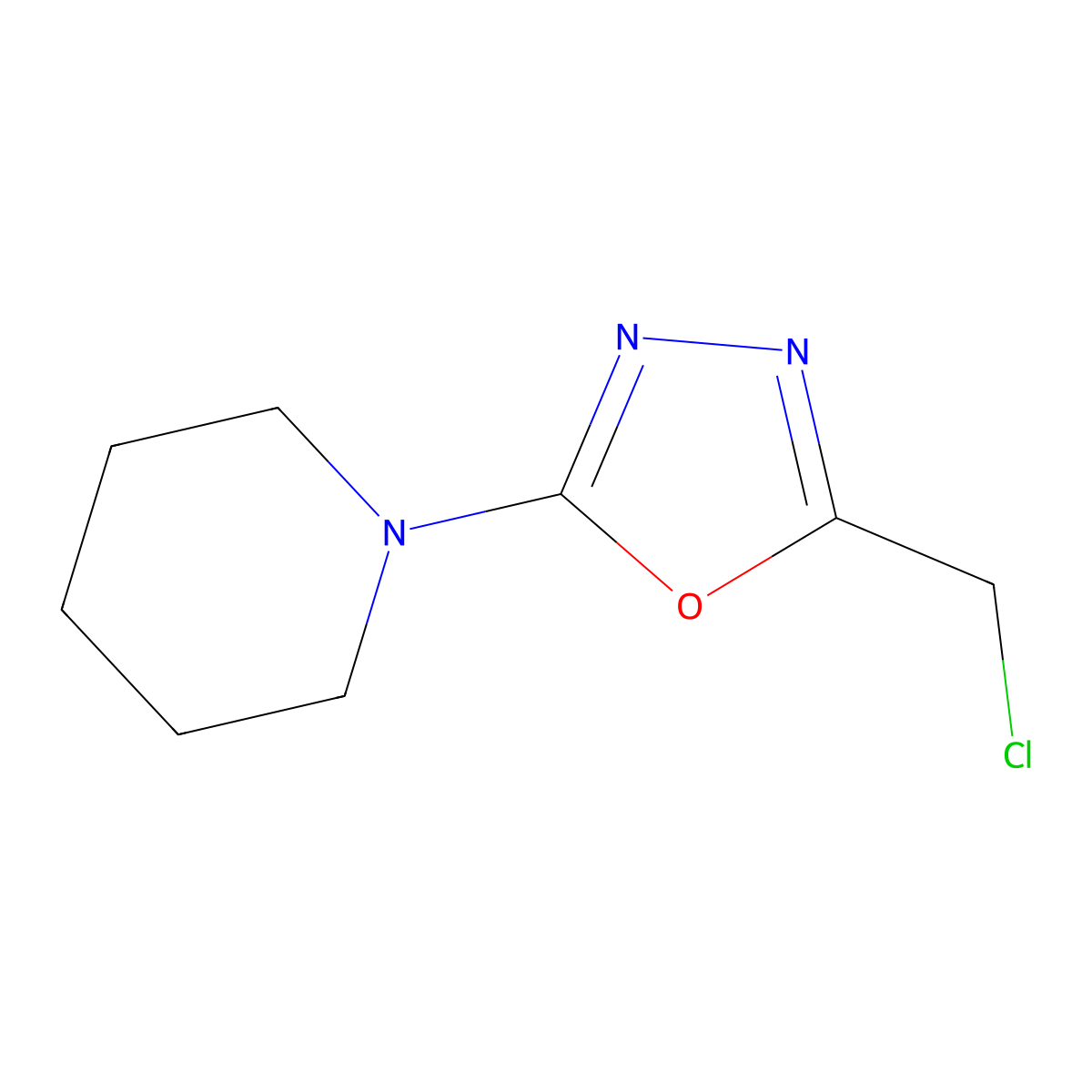 1-[5-(Chloromethyl)-1,3,4-oxadiazol-2-yl]piperidine molecular structure, CAS 1692225-12-9