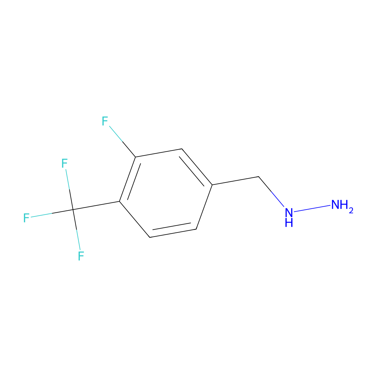 {[3-Fluoro-4-(trifluoromethyl)phenyl]methyl}hydrazine molecular structure, CAS 1692300-05-2