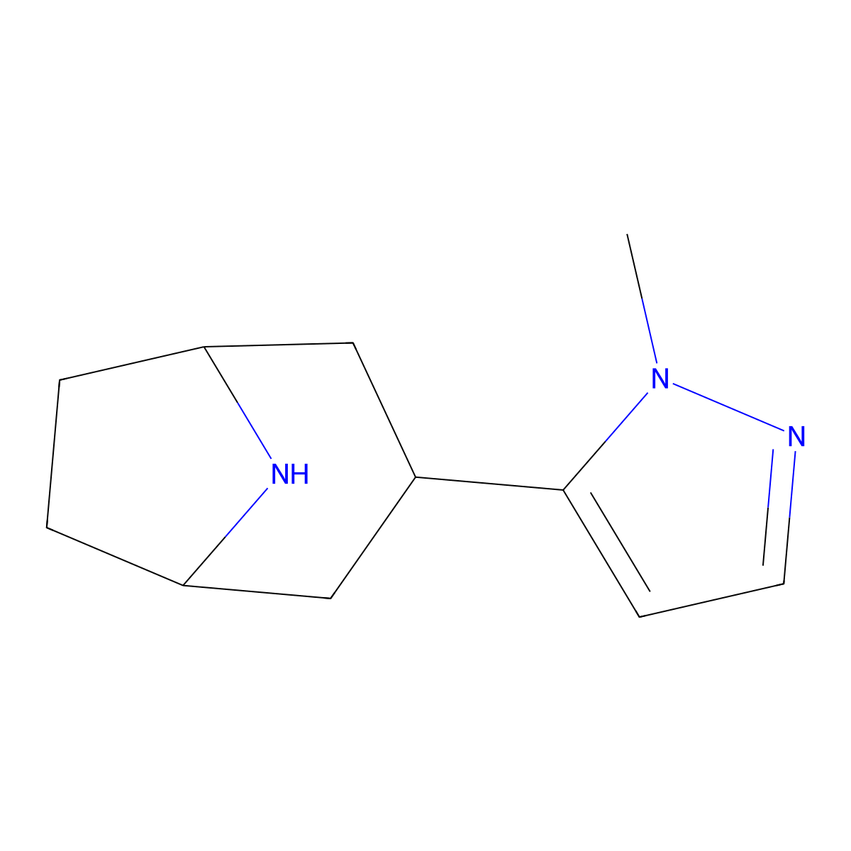 3-(1-methyl-1H-pyrazol-5-yl)-8-azabicyclo[3.2.1]octane molecular structure, CAS 1692335-32-2