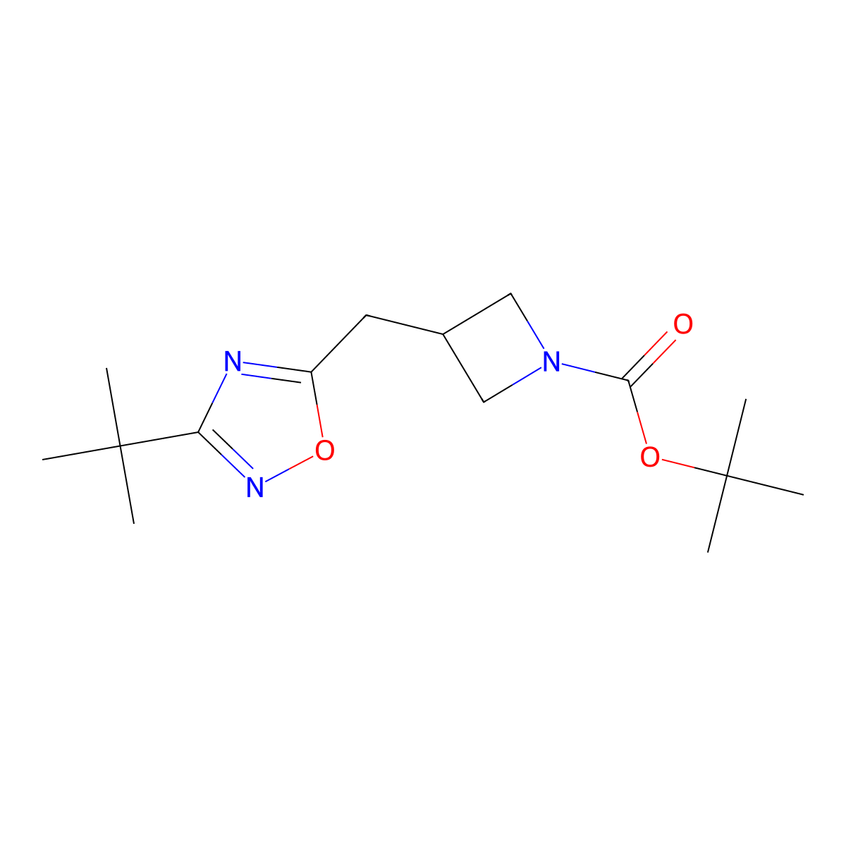 Tert-butyl 3-[(3-tert-butyl-1,2,4-oxadiazol-5-yl)methyl]azetidine-1-carboxylate molecular structure, CAS 1692345-31-5