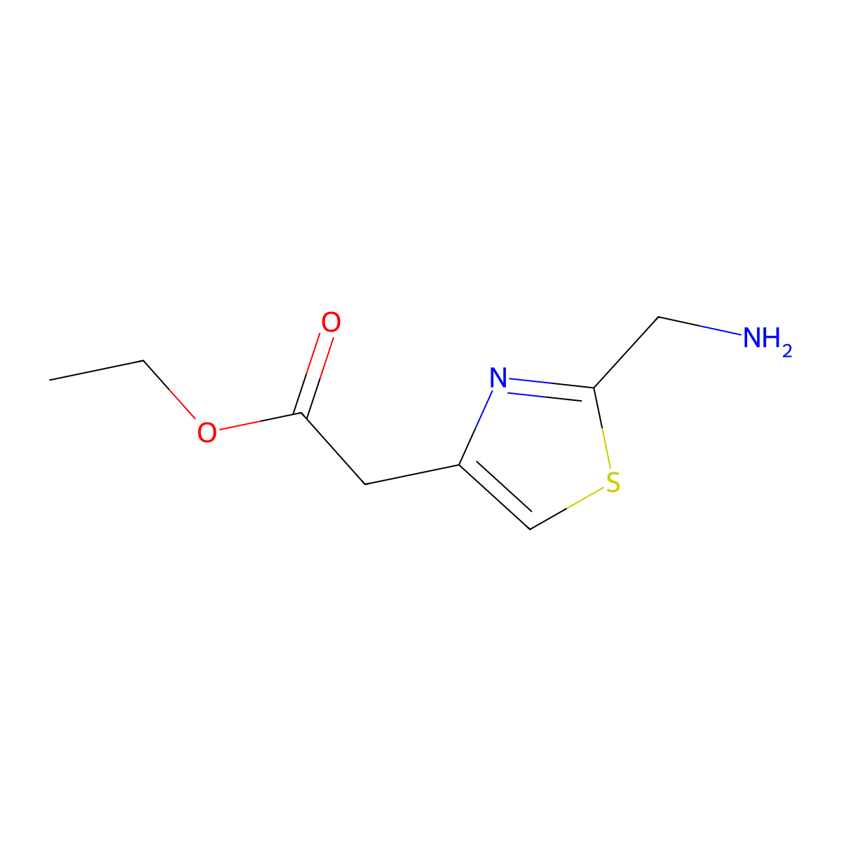 Ethyl 2-[2-(aminomethyl)-1,3-thiazol-4-yl]acetate molecular structure, CAS 1692358-33-0