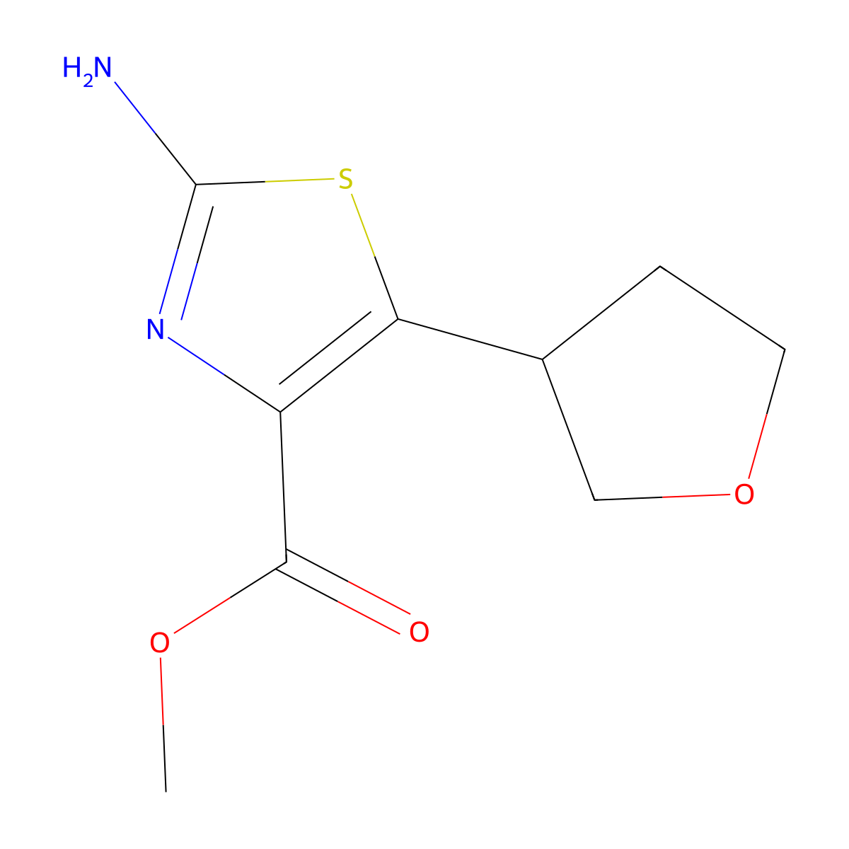 Methyl 2-amino-5-(oxolan-3-yl)-1,3-thiazole-4-carboxylate molecular structure, CAS 1692479-38-1