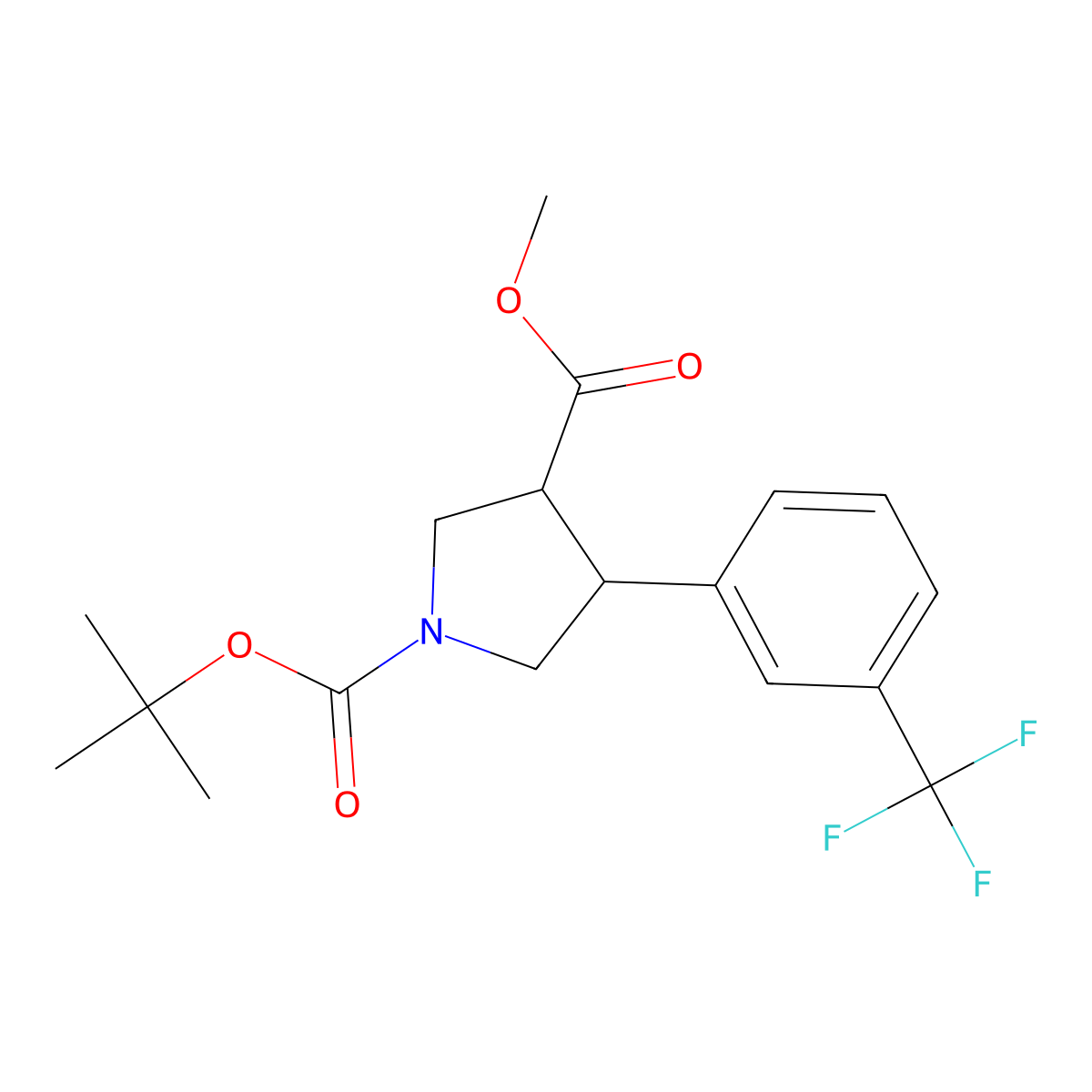 trans-1-Tert-butyl 3-methyl 4-(3-(trifluoromethyl)phenyl)pyrrolidine-1,3-dicarboxylate molecular structure, CAS 169248-96-8