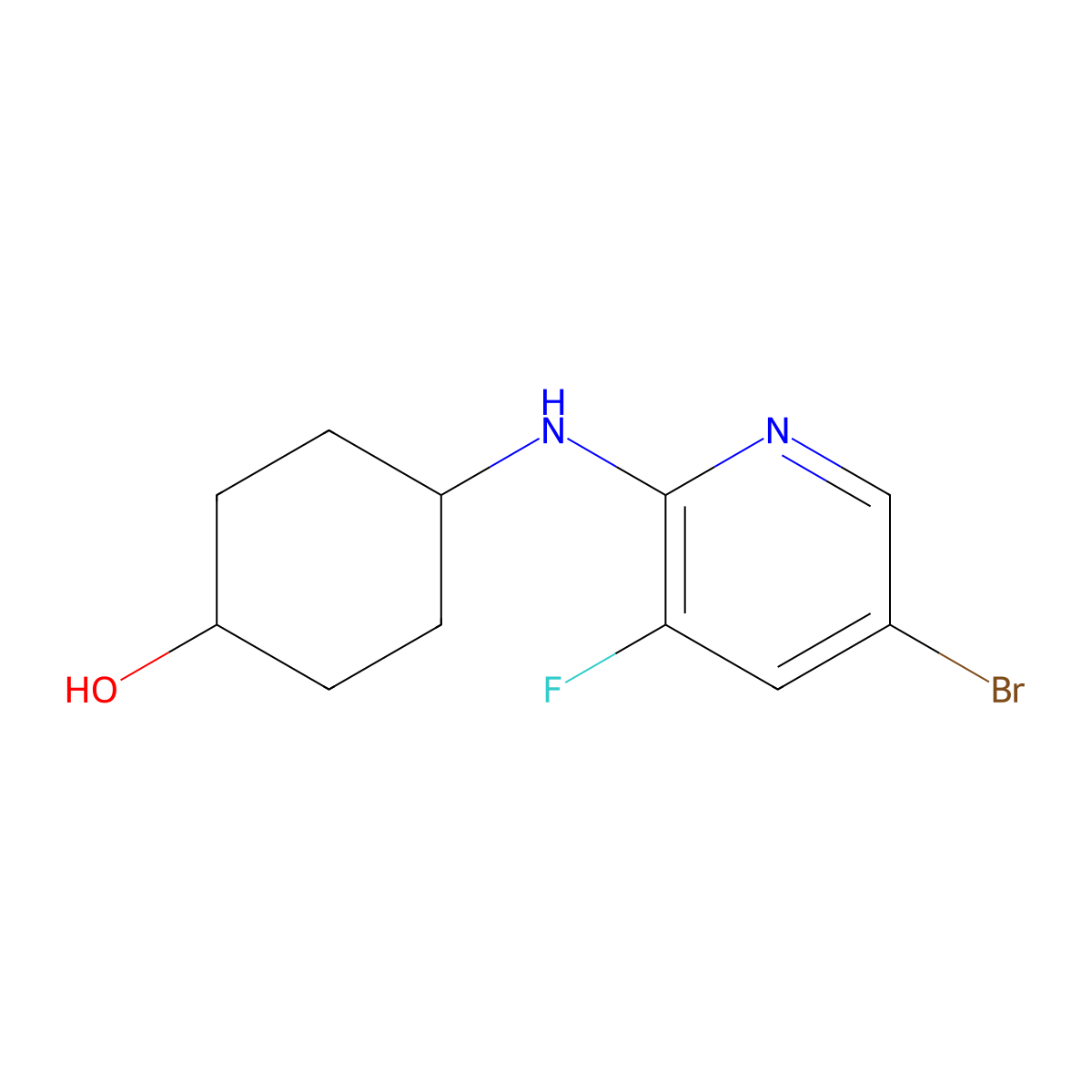 Cyclohexanol, 4-[(5-bromo-3-fluoro-2-pyridinyl)amino]- molecular structure, CAS 1692480-00-4