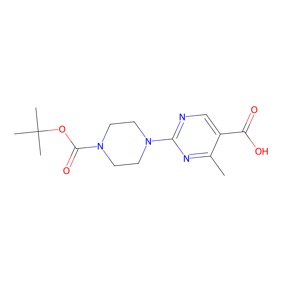 2-(4-(Tert-butoxycarbonyl)piperazin-1-yl)-4-methylpyrimidine-5-carboxylic acid molecular structure, CAS 1692516-16-7