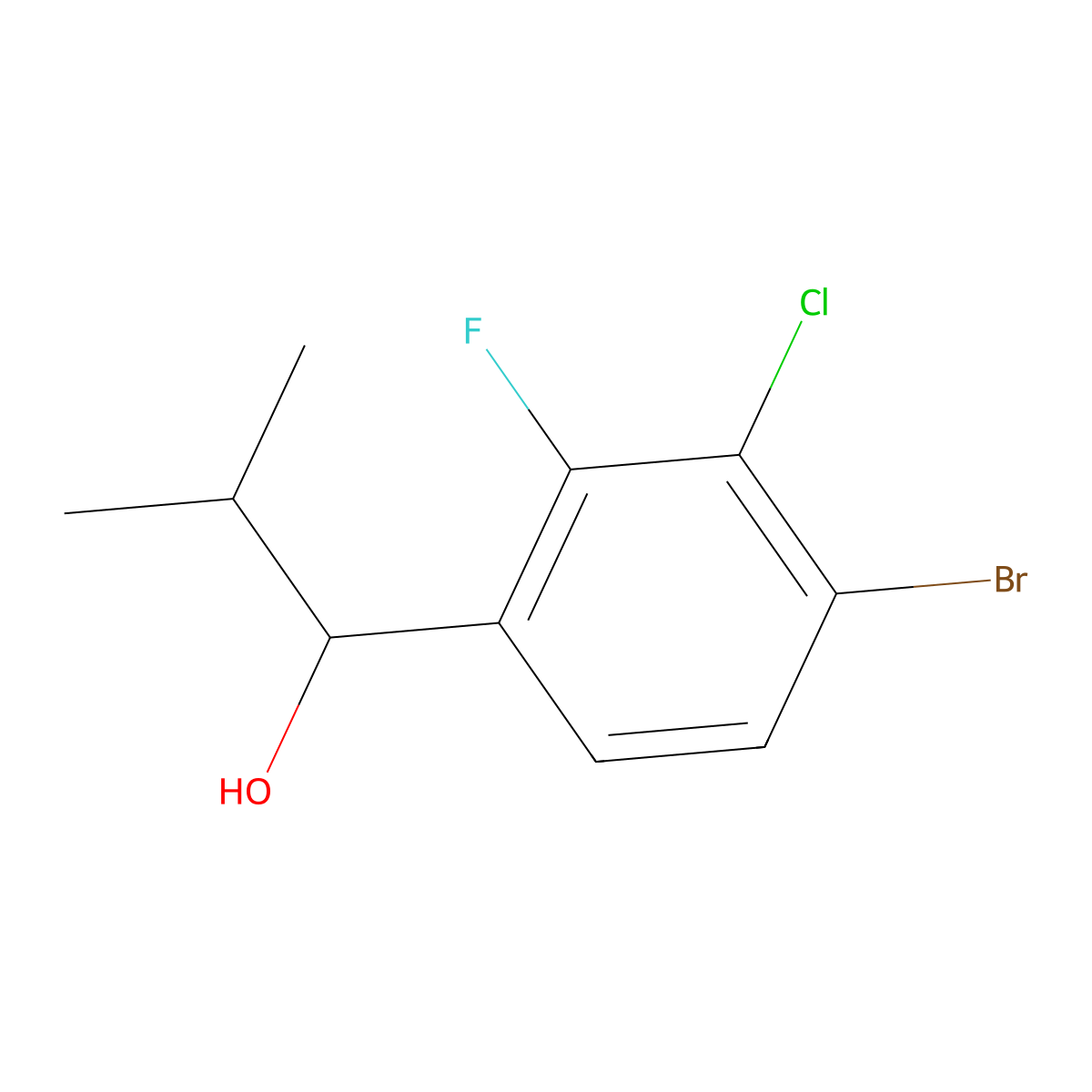 1-(4-Bromo-3-chloro-2-fluorophenyl)-2-methylpropan-1-ol molecular structure, CAS 1692548-28-9