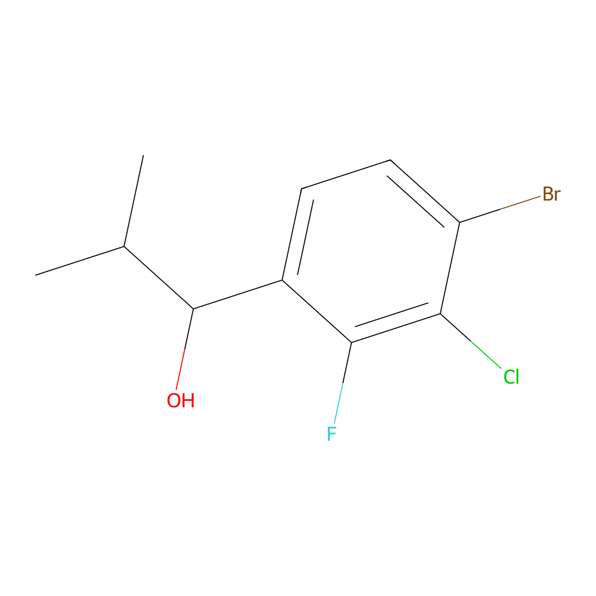 1-(4-Bromo-3-chloro-2-fluorophenyl)-2-methylpropan-1-ol molecular structure, CAS 1692548-28-9