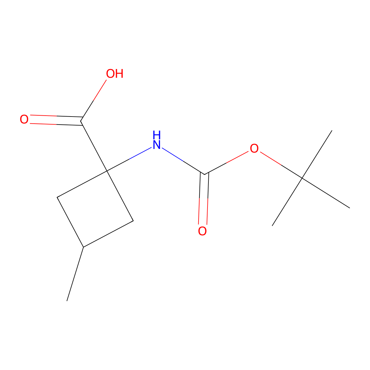 1-((tert-Butoxycarbonyl)amino)-3-methylcyclobutane-1-carboxylic acid molecular structure, CAS 1692589-40-4
