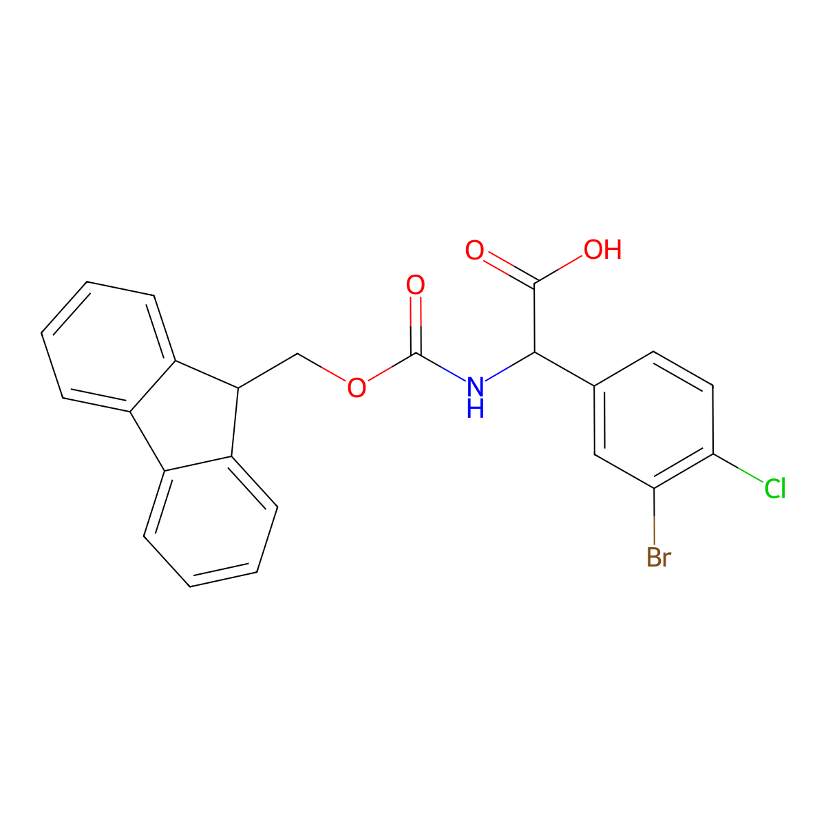 2-(3-bromo-4-chlorophenyl)-2-({[(9H-fluoren-9-yl)methoxy]carbonyl}amino)acetic acid molecular structure, CAS 1692593-27-3