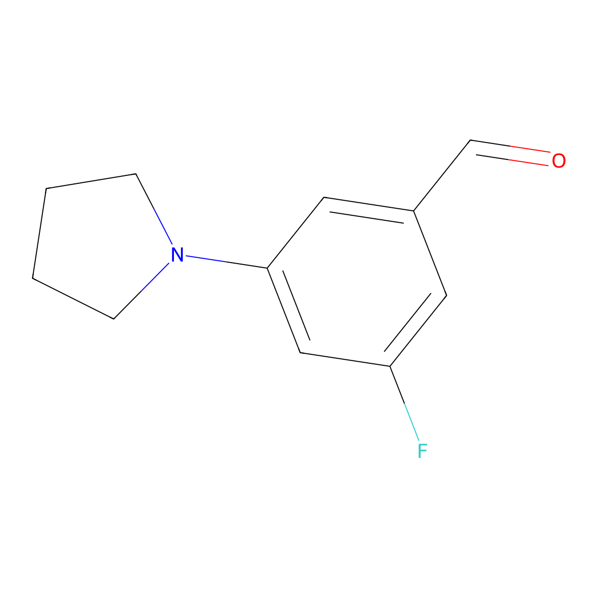 5-Fluoro-3-pyrrolidin-1-ylbenzaldehyde molecular structure, CAS 1692606-40-8